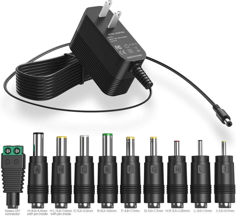 18V Power Supply 18Volt DC Power Cord 1000mA Charger with 10 Interchangeable Jacks Universal Adapter for LED Strip Light, CCTV Camera, BT Speaker, GPS, Webcam, Router image 1