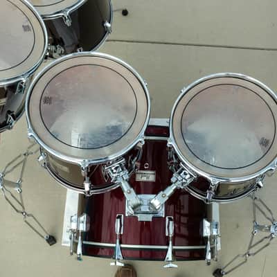 Pearl Professional 7 Piece DX Series Drum Kit with Snare Drum 1985 Wine Red image 6
