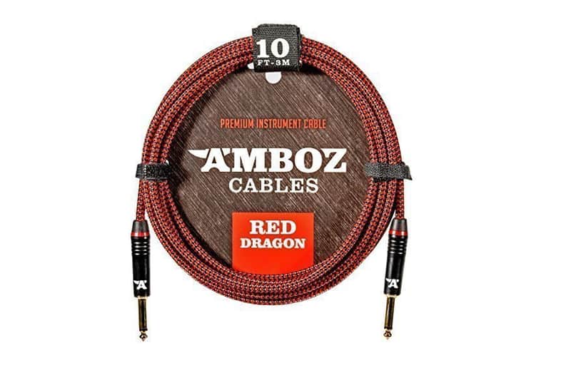 AMBOZ CABLES  Red Dragon Guitar Cable Sturdy Instrument Cable For Electric and Bass Guitar, 10 Feet Straight-Stra image 1