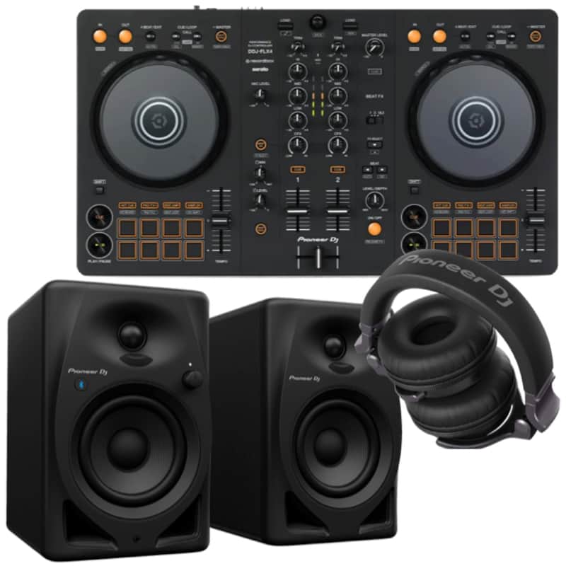 Share Pioneer DJ DDJ-FLX4 2 DJ Controller, DM-40D-BT Monitors & HDJ-Cue1 Headphones