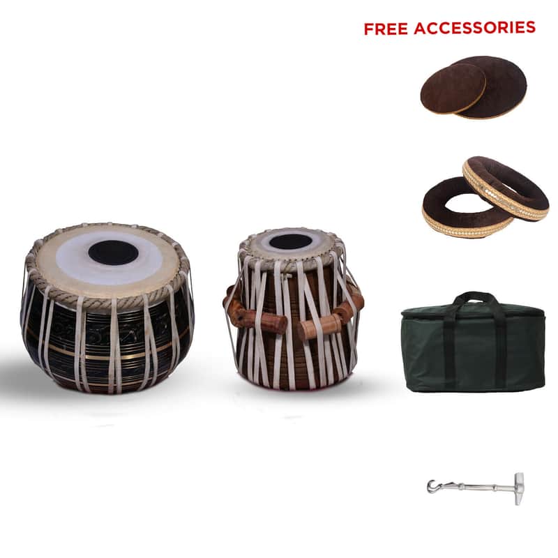 Handmade Brass Tabla Wood Dayan Set With Bag  Musical Instruments Set Black Polish Sheesham image 1
