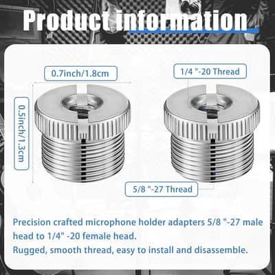 6 Pieces Mic Stand Adapter 5/8 Inch Male to 1/4 Inch Female Mic Screw Thread Adapter for Tripod Microphone Stands Mount to Camera Tripod, Silver image 2