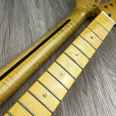 Vintage Yellow Guitar Tele Style Tiger Maple Wood Neck, 22 Frets Fingerboard image 3