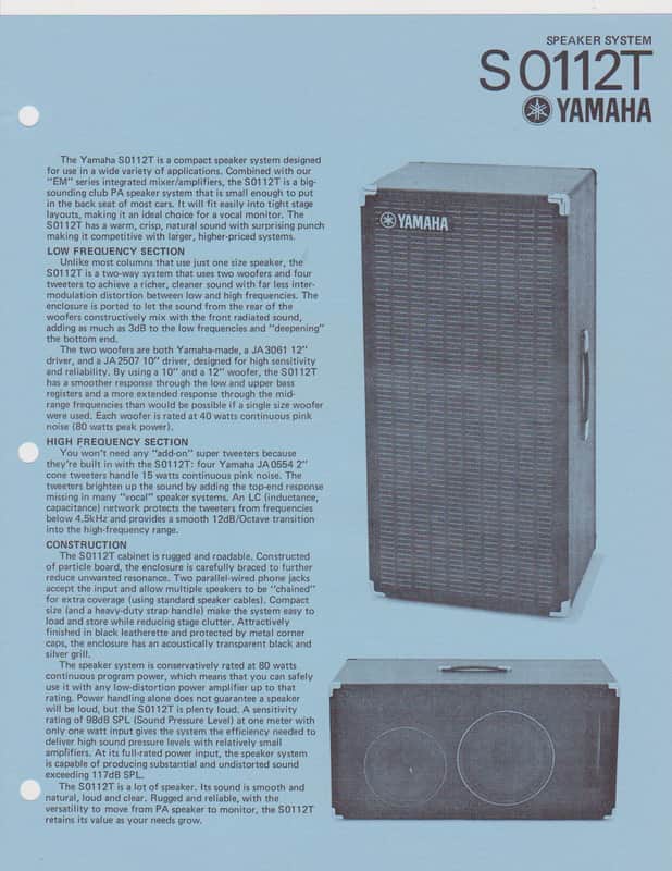 Yamaha S0112T Speaker Pair 1x12” 1x10” 4-horns | Reverb