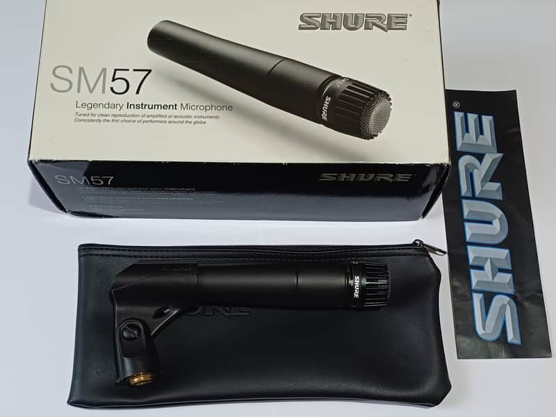 Shure SM57 Cardioid Dynamic Microphone - made in Mexico - boxed with zip case and mic clip image 1