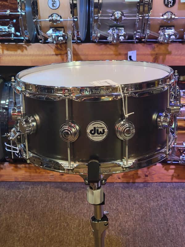 DW Collector's Series Metal Snare Drum - 6.5 x 14-inch - Satin Black Over Brass image 1