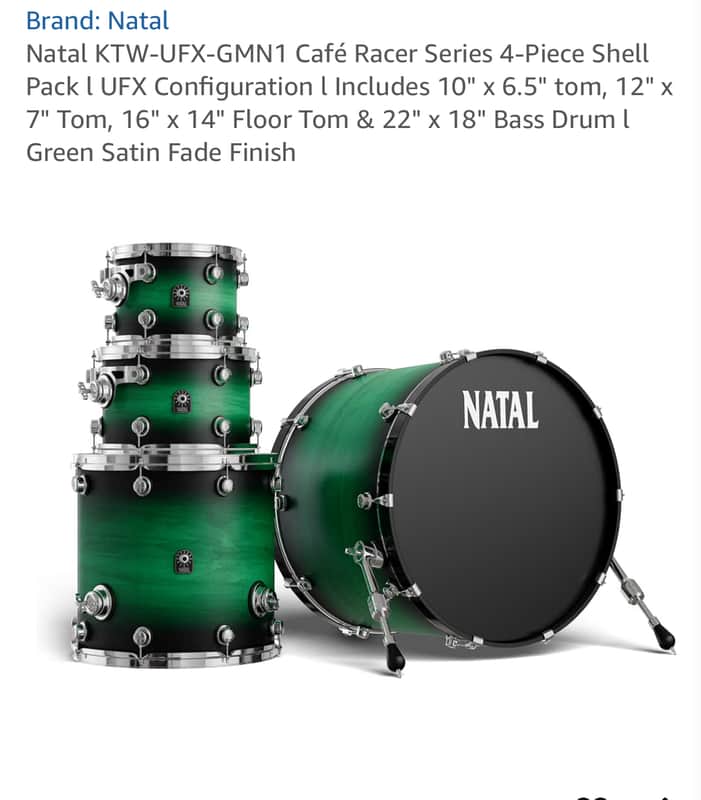 Natal Cafe racer drum set green satin burst image 1