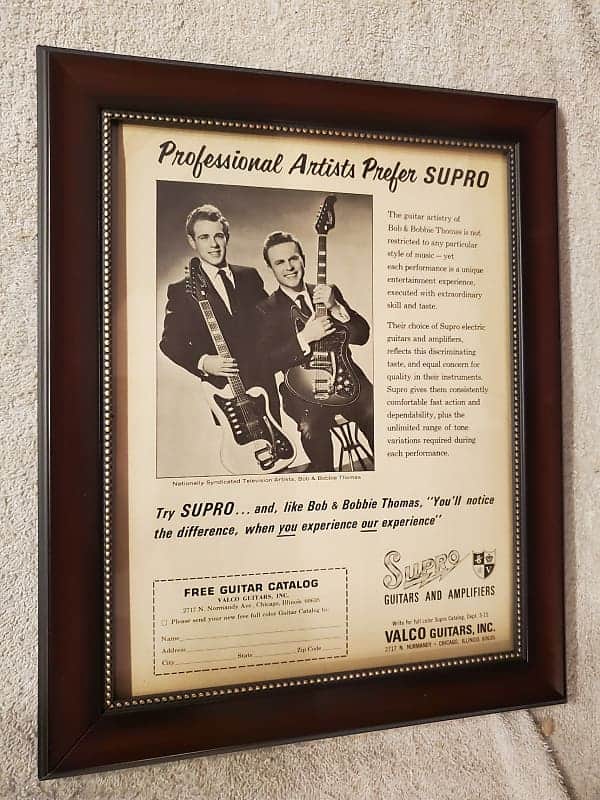 1966 Supro Guitars Promotional Ad Framed Bob & Bobbie Thomas Original image 1