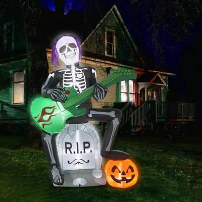 7FT Rocker Skeleton Halloween Inflatable w/ LED Lights | DJ & Music Decor image 2