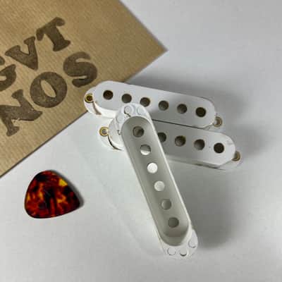 General Vintage Tone  1958 / 1959 True Vintage Stratocaster pickup covers “ hips “ Aged White  Aged image 6