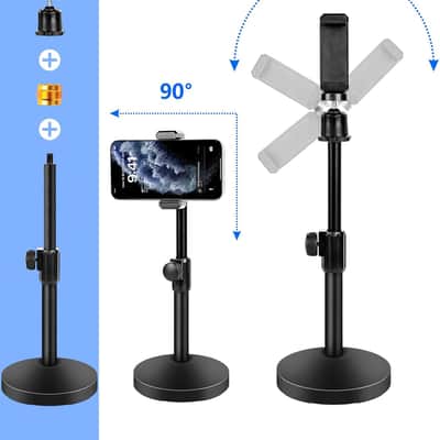 Mic Stand Desk with Microphone and Cell Phone Clip, Upgraded Weighted Base, Adjustable Height, Condenser, Podcast, Mike Accessories, 5/8" Male to 3/8" Female Metal Adapter image 3