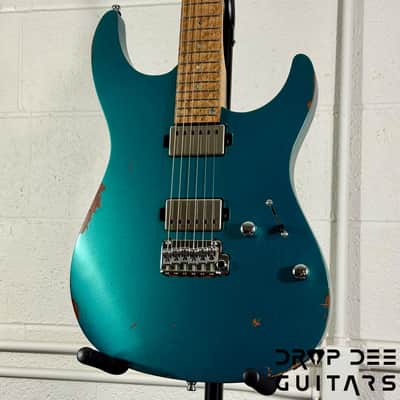 Mayones Aquila Aged V24 S 6 Electric Guitar w/ Case - Monolith Metallic Neon Green Nitro (Aged) image 3