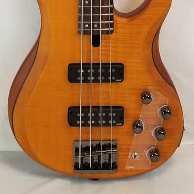 Yamaha TRBX604FM Flame Top 4 String Electric Bass, 3-Band Active EQ , Matte Amber image 7