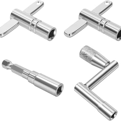 Drum Key Set – 4-Pack, T-Style Drum Keys x2, Drill Bit Drum Key x1 & Crank Handle Drum Key x1, Universal Tuning Tool Kit for Snare, Drum Set & Percussion image 1