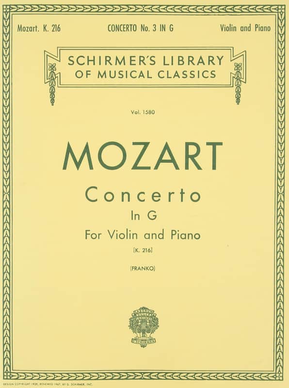 G. Schirmer Mozart Concerto No. 3 in G, K. 216 for Violin and Piano image 1