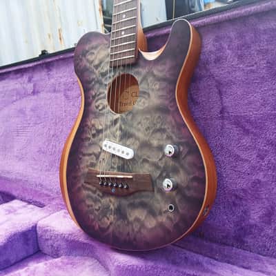 CLIP SAE-580 Travel Silent Guitar Black quilted Purple Burst image 3