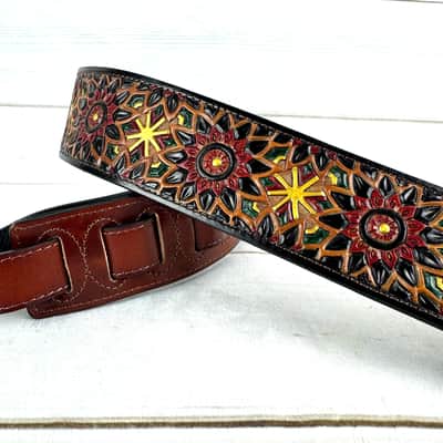 Walker And Williams WW-LIH-2 Hand Carved Premium Black And Brown Leather Strap With Gold Earth Zodiac Star Design image 9