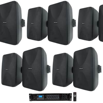 Rockville 6-Zone Commercial/Restaurant Bluetooth Amp+10 Black 6.5" Wall Speakers image 1