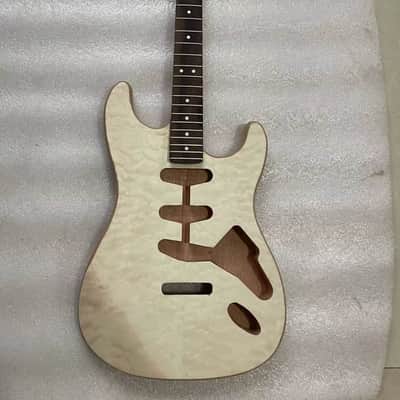 Quilted Veneer Maple Top Mahogany Guitar Strat Style Body with Rosewood Fingerboard Neck image 2
