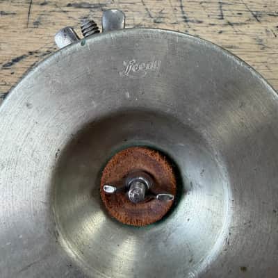 VIntage Leedy Greeko 3 7/8" Egyptian Chime Cymbal with Leedy Chrome Plated Bulldog Holder Traps Era 1920s -30s #3 image 6