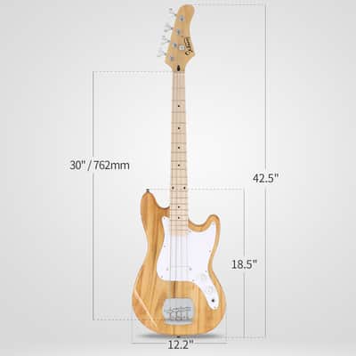 Glarry 4 String 30in SHORT SCALE Thin Body GB Electric Bass Guitar with Bag Strap Connector Wrench Tool 2020s - Burlywood image 5