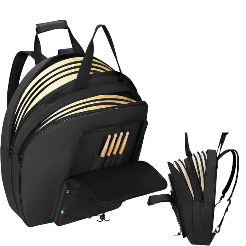 22" Cymbal Bag Backpack with Thick Padded Dividers, Double Layer Cymbal Gig Bag with Backpack Strap and Carrying Handle, Cymbal Soft Case with Multi-pocket for Cymbals and Accessories image 1