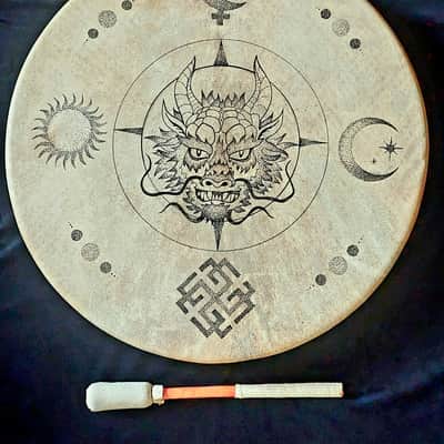 Handcrafted / custom 50cm Shamanic Frame Drum - Izabela Oldak 2020 - Natural / Deer hide image 12