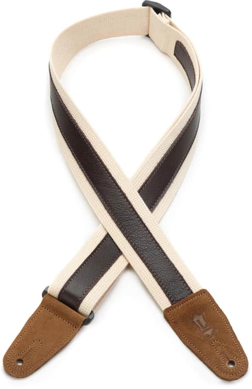 Levy's MC2CG 2-inch Cotton Combo Guitar Strap - Dark Brown Leather on Natural Cotton image 1