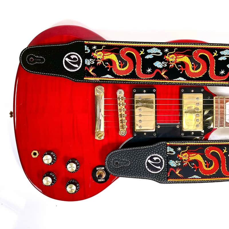 The Jimmy Dragon Suit Guitar Strap in Black - VTAR Vegan Guitar Straps image 1
