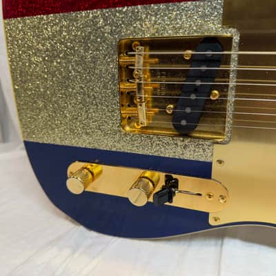 Fender Buck Owens Telecaster Guitar with Case 2002 - 2004 - MIJ Made In Japan - Red, Silver & Blue Sparkle image 6