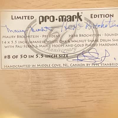 Pro-Mark / Stanbridge - Limited Edition 5.5x14" Japanese White Oak & Walnut Snare Drum (#8 of 50 in 5.5") 2007 image 17
