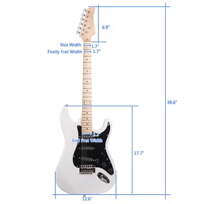 Ukscs ST Stylish Electric Guitar with Black Pickguard White image 17