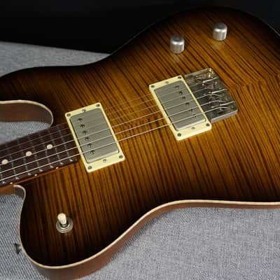 Patrick James Eggle Guitars Oz-T Tele Drop Top in Tiger Eye Burst - Master Grade Flame  Maple Top image 5