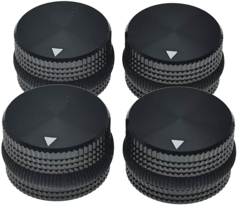 4-Pack 25 * 15.5mm Set Screw Style Aluminium Potentiometer Knobs 1/4" Universal Pot Control Knobs with Rubber Ring and Indicator for Guitar/Bass Equipments Black with Black Ring image 1