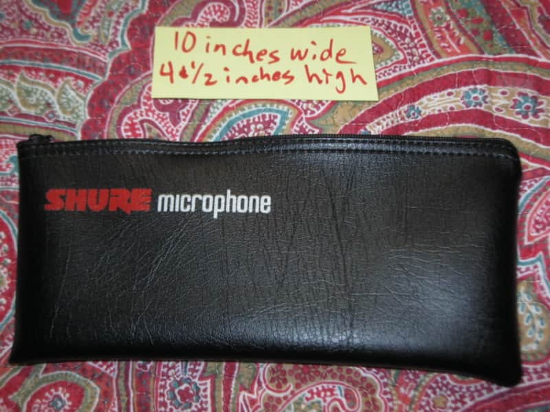 lightly used very clean 1980s Shure microphone pouch, outer areas are black vinyl with a very light reptile texture/appearance & one area has a red & silver graphic / inside is black / black zipper (NO microphone) 10 inches W, 4 & 1/2 inches H image 1