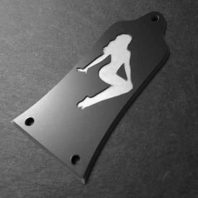 GUITAR TRUSS ROD COVER - Custom Engraved - Fits EPIPHONE EPI - Pinup PIN-UP GIRL - BLACK SILVER