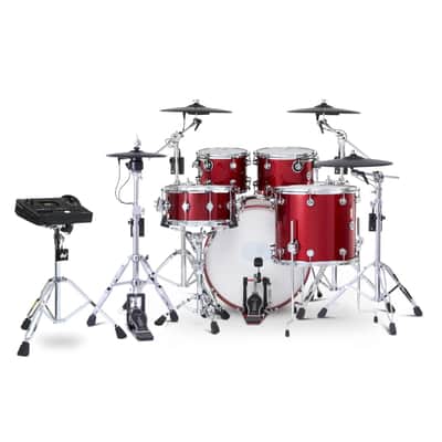DW DWe 5pc Complete Electronic/Acoustic Drum Set w/Roland Cymbals & V51 Black Cherry Metallic image 3