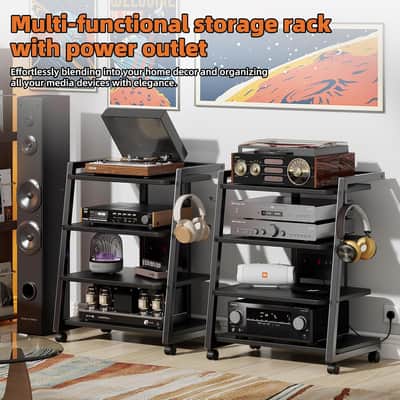 Mobile Studio Stand with Outlets and 4 Rolling Caster Wheels image 5