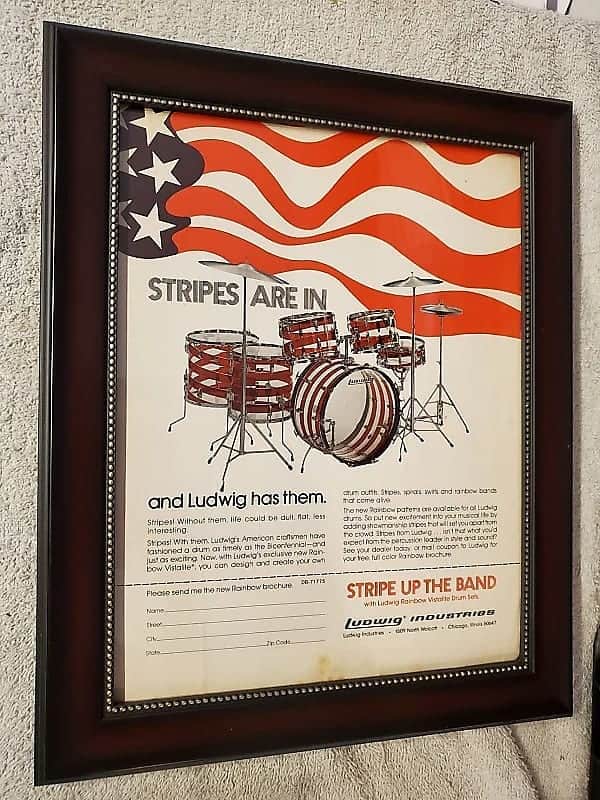 1975 Ludwig Drums Promotional Ad Framed Rainbow Vistalites Original image 1