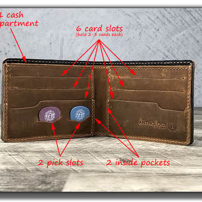 Anthology Gear Minimalist Leather Bi-Fold Wallet with Guitar Pick Holder - Aged Steel image 5