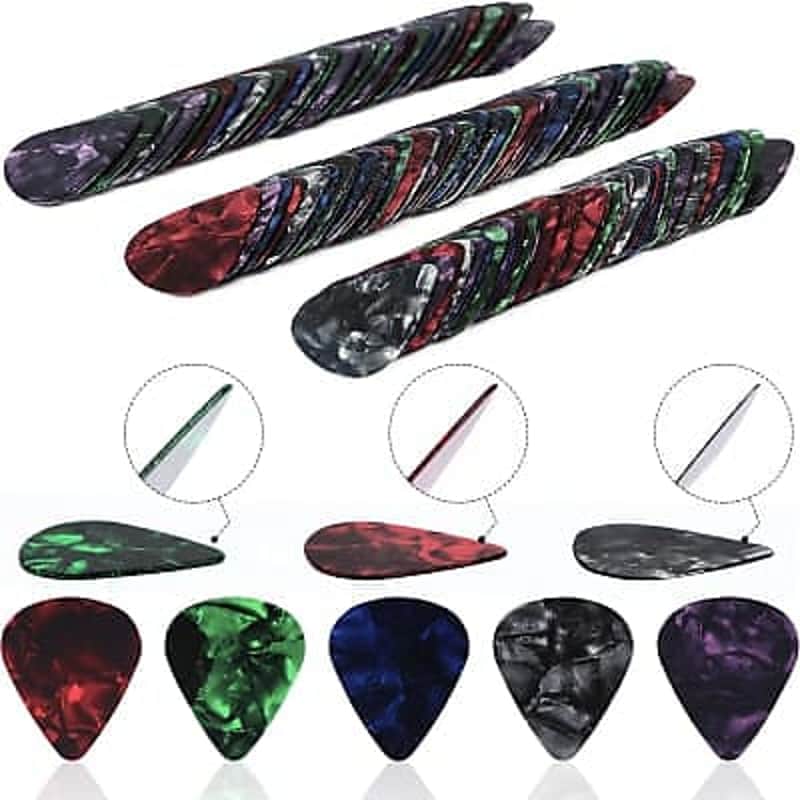 Guitar Picks, 150 Pack Premium Celluloid Guitar Pick Variety Pack Includes Thin, Medium & Heavy Gauges for Electric Guitar, Acoustic Guitar, Bass（0.46 0.71 0.96mm) image 1
