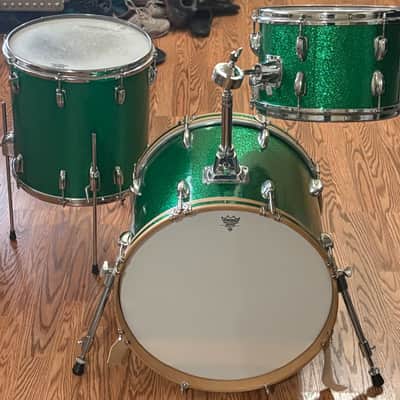 Vintage  Slingerland/Rogers Drum set 12" 14" 18" 1960s Green Sparkle Re-Wrap Kit image 2