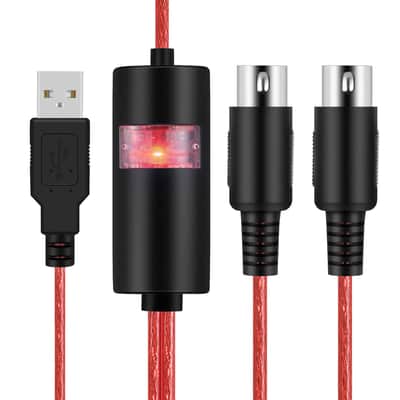 Midi To Usb Cable Interface Converter - In Out Midi Cable Host Adapter Plug Controller Wire Cord For Keyboard Synthesizer Device To Mac Pc Computer Laptop Ipad Iphone Music Studio (Red 6 Ft) image 1