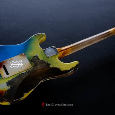 Fender Stratocaster Pelham Blue over Yellow/Sunburst Heavy Aged Relic by East Gloves Customs (RARE) image 12