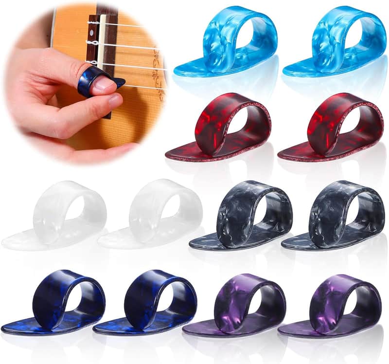 12pcs Guitar Finger Picks Thumb Picks for Acoustic Guitar, Light Thumb Pick Banjo Electric Ukulele Celluloid Harp Bass Thumbpicks Accessories image 1