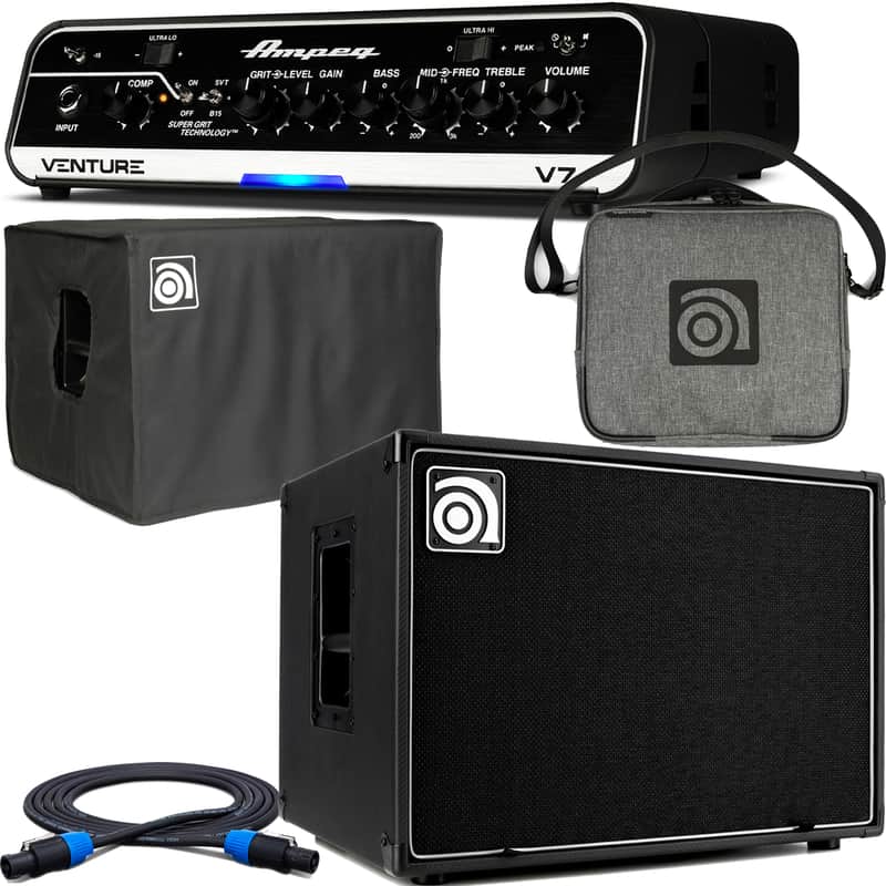 Ampeg Venture V7 700-Watt Portable Lightweight Bass Amp Head w/ VB-210 2x10" Cab, Covers & Cable image 1