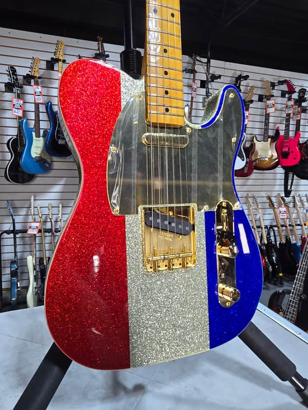 Fender Buck Owens Telecaster Electric Guitar - Red, Silver, and Blue Sparkle w/OHSC & PLEK*D #244 image 1