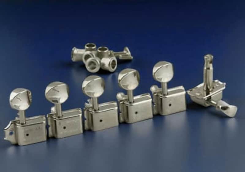 Kluson 6 In Line Deluxe Series Tuning Machines - Double Line - Nickel With Oval Metal Buttons image 1