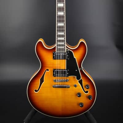D'Angelico Premier DC Semi-Hollow Double Cutaway with Stop-Bar Tailpiece 2023 - Present - Dark Iced Tea Burst image 4