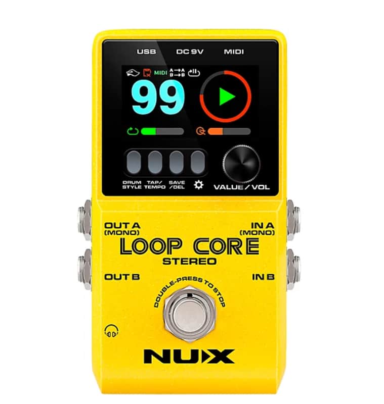 NUX Loop Core Stereo Looper with MIDI and Drum Patterns Effects Pedal NEW - Yellow image 1